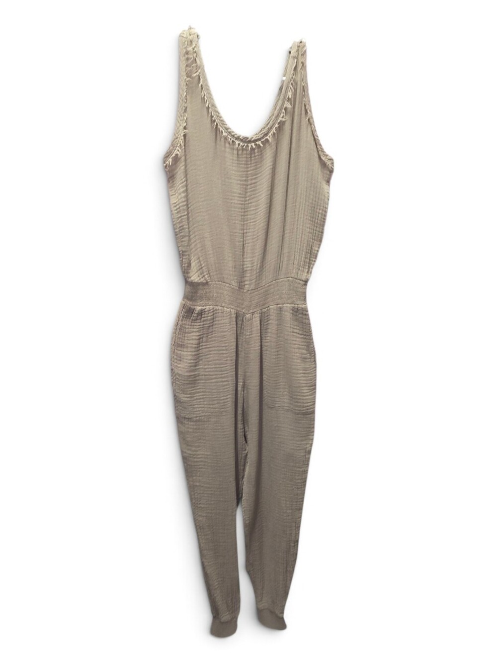 Michael Stars Sleeveless Gauze Jumpsuit with Fringe Trim XS